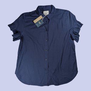 J. Crew | NWT Cute Women's Cotton Button Front Short Sleeve Blouse Navy Size 12